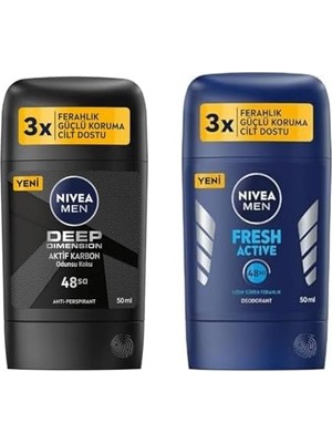 Al-Kar Ticaret Men Erkek Stick Deodorant Deep Dimension, 48 Saat Anti-Perspirant Koruma, 50 ml X2 + Men Erkek Stick Deodorant Fresh Ter ve Ter Kokusuna Karşı 48 Saat Deodorant Koruması, 50 ml