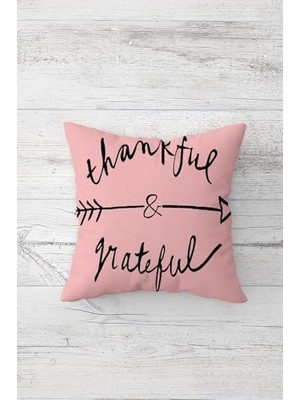 Mabelme Pelangi Şükür ve Kalp Temalı Greatful Gizli Fermuarlı Kırlent Kılıfı Koltuk Yastık Kılıfı TAKIM(4ADET), Pembe-Beyaz-Gri 45 x 45