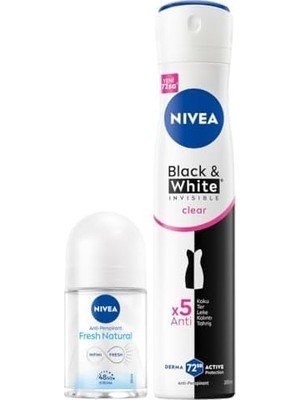 Al-Kar Ticaret Kadın Sprey Deodorant & Invisible Clear 200ML ve Mini Roll-On 25ML, Avantajlı Paket