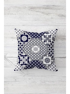 Mabelme Pelangi Ottoman Desenli Çift Tarafı Baskılı Gizli Fermuarlı Yastık Kılıfı Kırlent Koltuk Yastık Kılıfı, Beyaz-Lacivert-Gri 45 x 45, 24691291245451