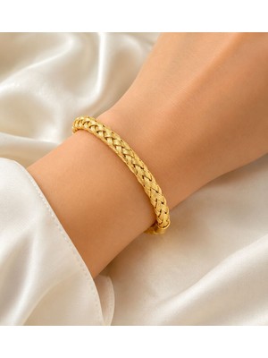 Jewelry Örgülü Lüks Çelik Kelepçe Bileklik