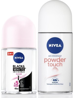 Al-Kar Ticaret Kadın Roll-On Deodorant Powder 50ML ve Mini Roll-On &whiteclear 25ML, Bakımlı Koltuk Altı