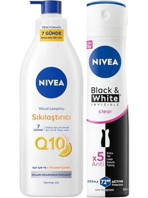 Al-Kar Ticaret Kadın Sprey Deodorant & Invisible Clear 150 ml + Q10 Sıkılaştırıcı Vücut Losyonu 400 ml