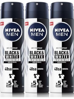 Al-Kar Ticaret Men Erkek Sprey Deodorant & Invisible Original Ter ve Ter Kokusuna Karşı 72 Saat Anti-Perspirant Koruma 150ML X3 Adet