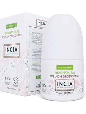 Al-Kar Ticaret INCIA%100 Doğal Roll On Deodorant Kadınlar Için Ter Kokusu Önleyici Lekesiz 50 ml