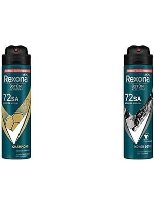 Al-Kar Ticaret Rexona Men Erkek Sprey Deodorant Champions 72 Saat Kesintisiz Üstün Koruma 150 ml ve Rexona Men Erkek Sprey Deodorant Kömür Detox 72 Saat Kesintisiz Üstün Koruma 150 ml