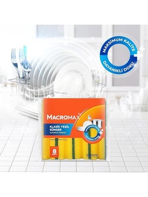 Mabelme Macro Max Tırnak Koruyuculu Bulaşık Süngeri 8’li Paket – Ergonomik Yeşil Klasik Sünger