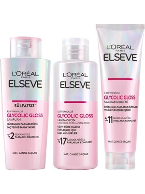 Al-Kar Ticaret Elseve Glycolic Gloss Parlaklık Veren Saç Bakım Rutini Seti: Şampuan, Saç Kremi, Bakım Spreyi