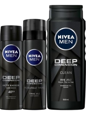 Al-Kar Ticaret Men Erkek Deep Dimension Bakım Seti, Sprey Deodorant 150 Ml,tıraş Jeli 200 ml ve Duş Jeli 500 Ml, Uzun Süren Ferahlık