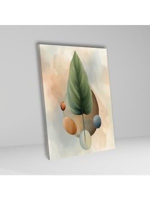 Al-Kar Ticaret Tekli Dikey Kanvas Duvar Tablosu Soyut Oval Şekil ve Yaprak, 40 x 60
