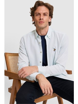 U.S. Polo Assn. Erkek Su Yeşili Uzun Kollu Basic Gömlek 50322343-VR083