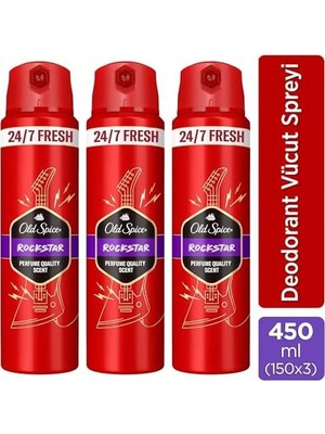 Al-Kar Ticaret Old Spice Rockstar Erkek Sprey Vücut Deodorantı 150 ml 3lü Paket