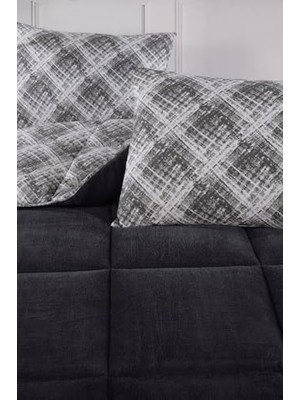 Mabelme Çift Kişilik Lüx Yorgan Çift Taraflı Yastık Kılıflı 195X215 cm Yorgan + Yastık Kılıfı Set (Siyah)