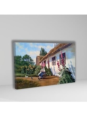 Al-Kar Ticaret Tekli Yatay Kanvas Tablo Natural Köy Evi ve Kız Manzarası 70 x 50 GARTNM8512