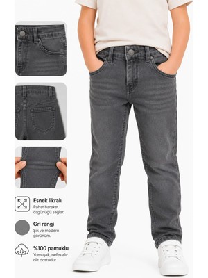 Babido Erkek Çocuk Slim Fit Kot Pantolon – Likralı Rahat Kalıp Günlük Jeans (5/12 Yaş) Koy Geri