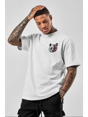 Lune Store Unisex Baskılı Oversize T-Shirt - Beyaz