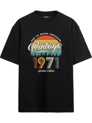 Colermi 1971 Nostalji Oversize Tişört - Retro Gün Batımı & Pine Orman Silhouettes