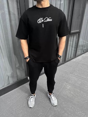 Lune Store Unisex Baskılı Oversize T-Shirt - Siyah