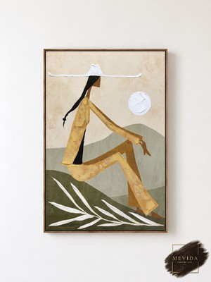 Mevida Curated Art Altın Düşler | Modern Kadın Figürlü Dokulu Tablo Mdf Kabartmalı Duvar Dekoru 80X120 cm