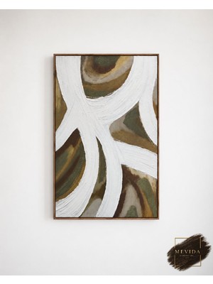 Mevida Curated Art Akışın Izleri | Modern Soyut Dokulu Tablo Mdf Kabartmalı Yeşil Bej Duvar Dekoru 80X120 cm