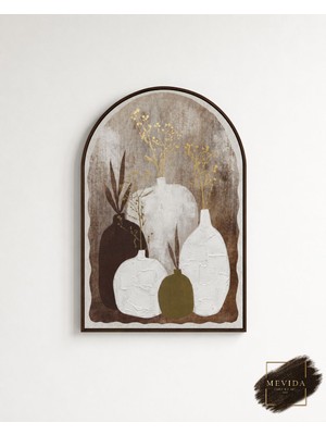 Mevida Curated Art Vazoların Dansı | Modern Botanik Vazo Temalı Mdf Salon Tablosu 80X120 cm