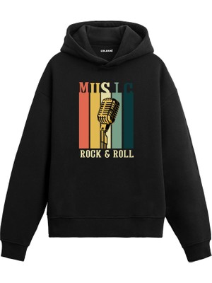 Colermi Müzik Rock & Roll Baskılı Hoodie —