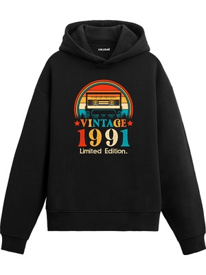 Colermi 1991 Vintage Hoodie Kaset Tasarım —