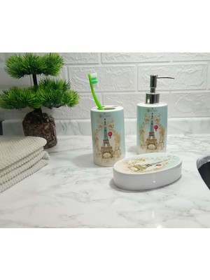 UltraMint Yeşil Seramik 3'lü Banyo Seti, Şık ve Modern Tasarım