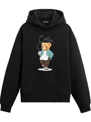 Colermi Kahve Keyfi Ayıcık Baskılı Hoodie —