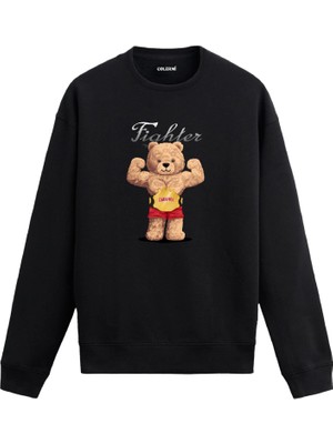 Colermi Ayıcık Baskılı Sweatshirt - Fighter Tasarım —
