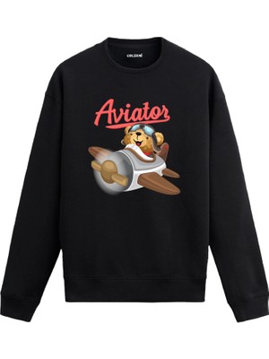 Colermi Ayıcık Baskılı Sweatshirt - Pilot Uçak —