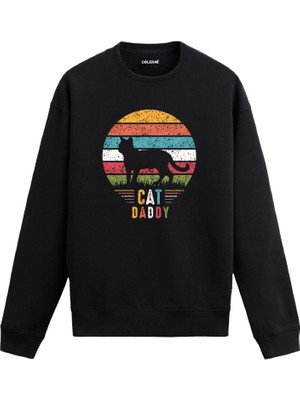 Colermi Kedi Daddy Retro Kedi Baskılı Sweatshirt —
