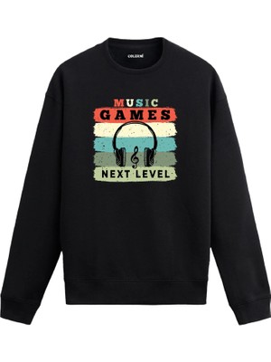 Colermi Müzik ve Oyun Baskılı Retro Sweatshirt —