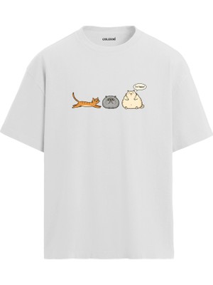 Colermi Sevimli Kedi Baskılı Oversize Tişört