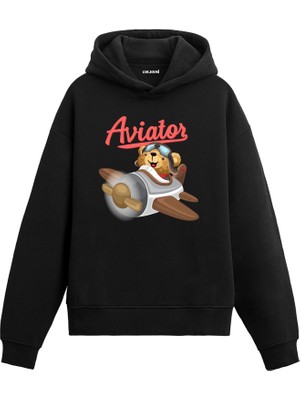 Colermi Sevimli Pilot Ayıcık Baskılı Hoodie —