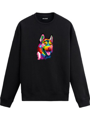 Colermi Renkli Alman Kurdu Baskılı Sweatshirt —