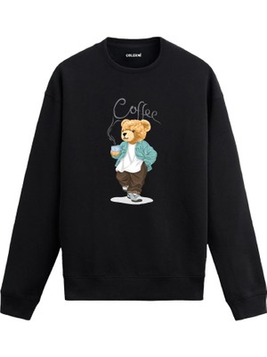 Colermi Ayıcık Baskılı Sweatshirt - Coffee Tasarım —