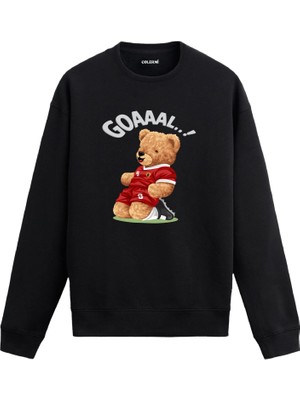 Colermi Ayıcık Baskılı Sweatshirt - Futbol Gol Sevinci —