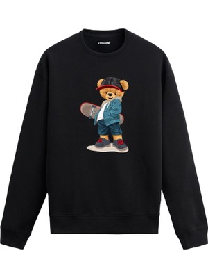 Colermi Sokak Kaykayçısı Ayıcık Baskılı Sweatshirt —
