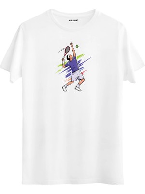 Colermi Tenis Servis Vuruşu Baskılı Unisex Tişört
