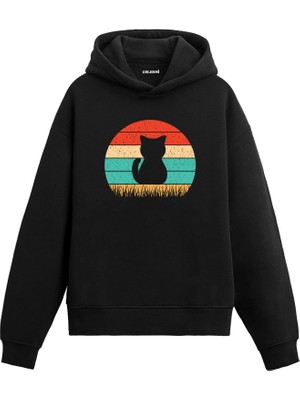 Colermi Günbatımı Kedi Baskılı Hoodie —