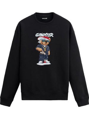 Colermi Ayıcık Baskılı Sweatshirt - Gangster Tarz Tasarım —
