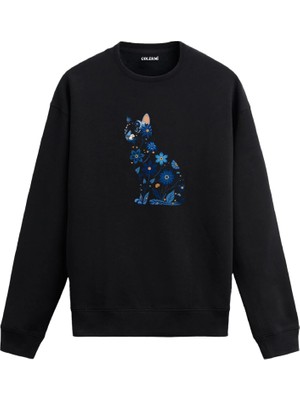 Colermi Çiçek Desenli Kedi Tasarımlı Sweatshirt —