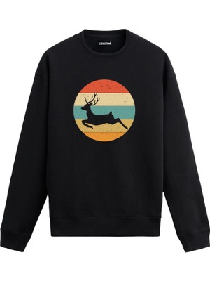 Colermi Geyik Baskılı Retro Sweatshirt —