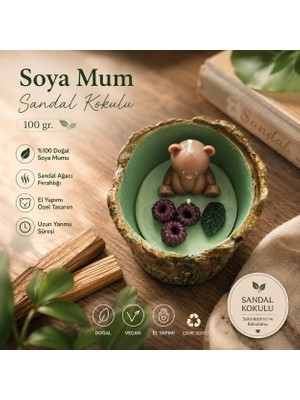 Tişört Kodu Ayıcık Figürlü Sandal Kokulu Soya Mum – El Yapımı Dekoratif Mum | 100 gr