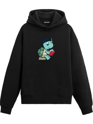 Colermi Okuyan Kaplumbağa Baskılı Hoodie —