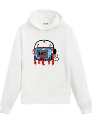 Colermi Müzik Kaseti Karikatür Baskılı Hoodie —