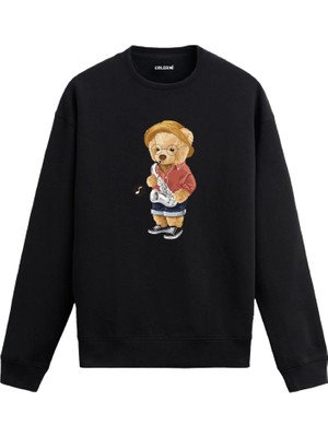 Colermi Saksafon Çalan Ayıcık Baskılı Sweatshirt —