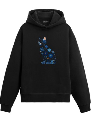 Colermi Çiçek Desenli Kedi Tasarımlı Hoodie —