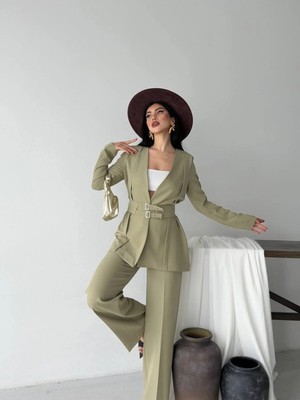 Zf Butik Kadın Blazer Ceket Pantolon Ikili Takım Haki